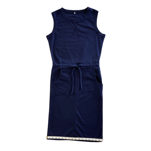 Essentials Basic Sleeveless Casual Drawstring Midi Dress Navy Size Medium - Picture 10 of 10